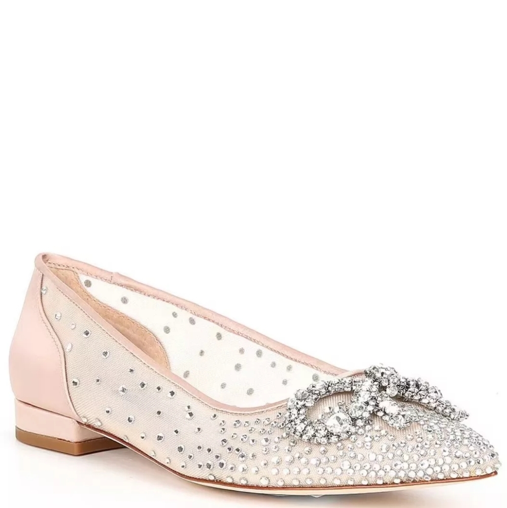 Antonio MelaniCollection Pavo Crystal Bow Detail Blush Dress Flats